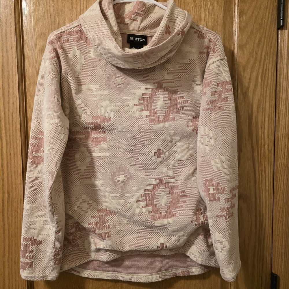 Burton Pink Aztec Cowl Neck Pullover S Cozy Organic Cotton Blend Sweater